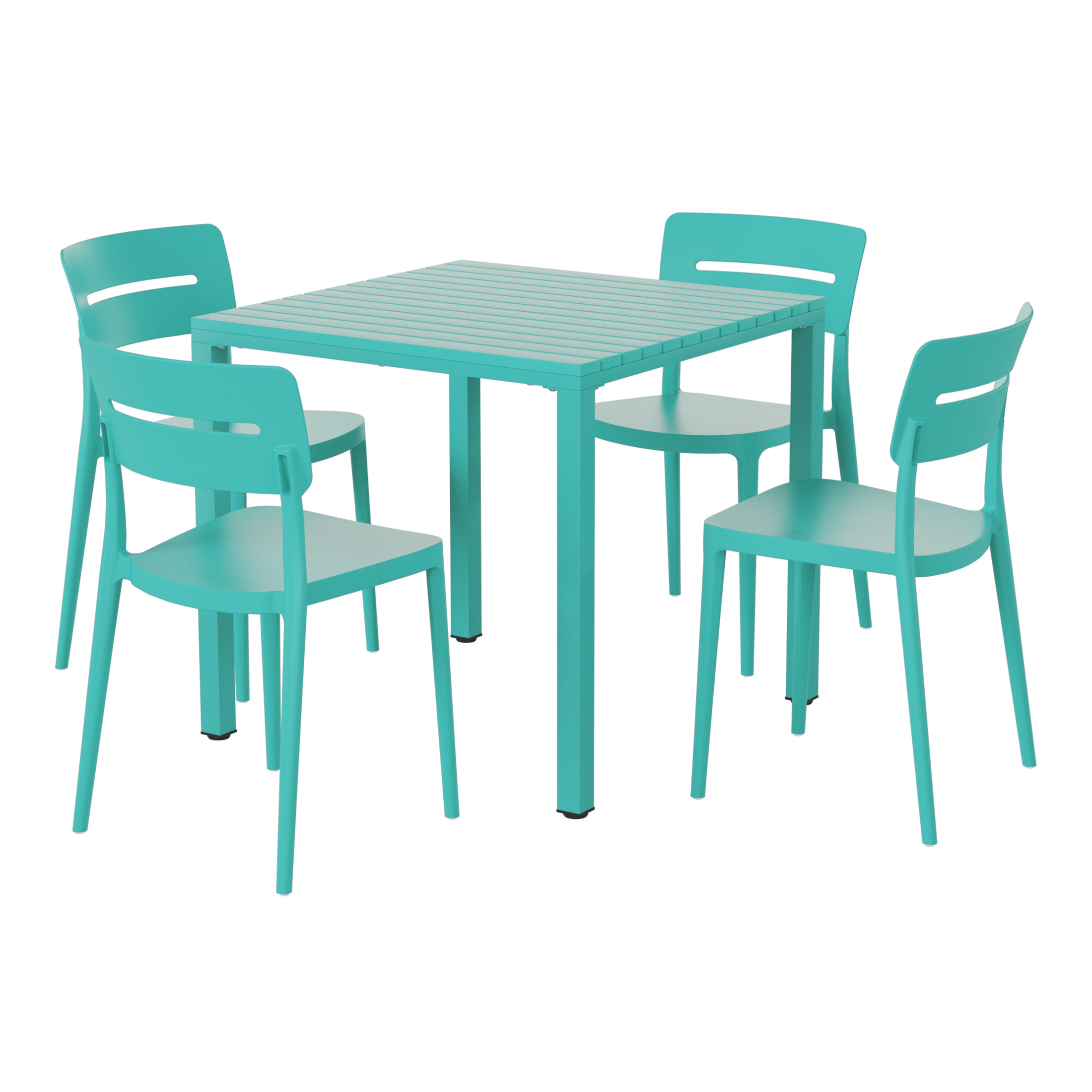 Playa 5-Piece Outdoor Metal Frame Dining Table Patio Set with Stackable Patio Dining Chairs