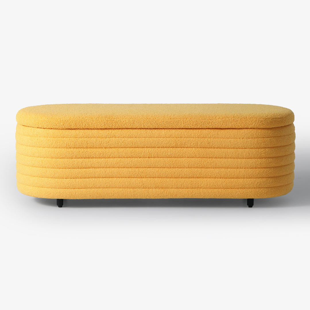 Alexandria 54" Wide Mid-Century Modern Upholstered Teddy Sherpa Tufted Oval Storage Ottoman Bench