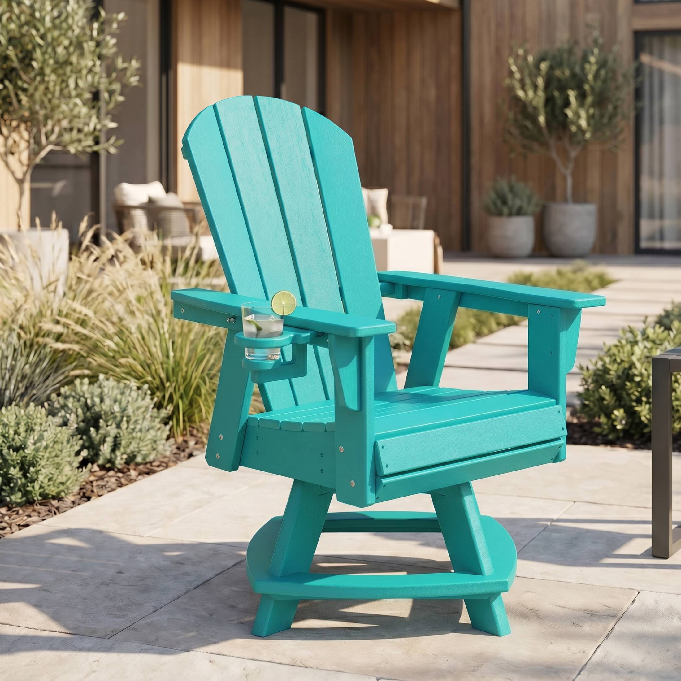 Malibu Outdoor HDPE Swivel Adirondack Patio Dining Chair With Cup Holder