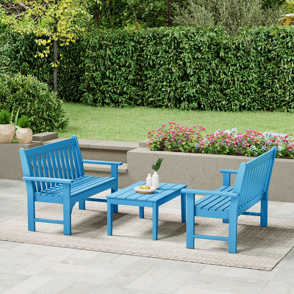 Malibu 3-Piece HDPE Outdoor Patio Furniture Couch and Coffee Table Set