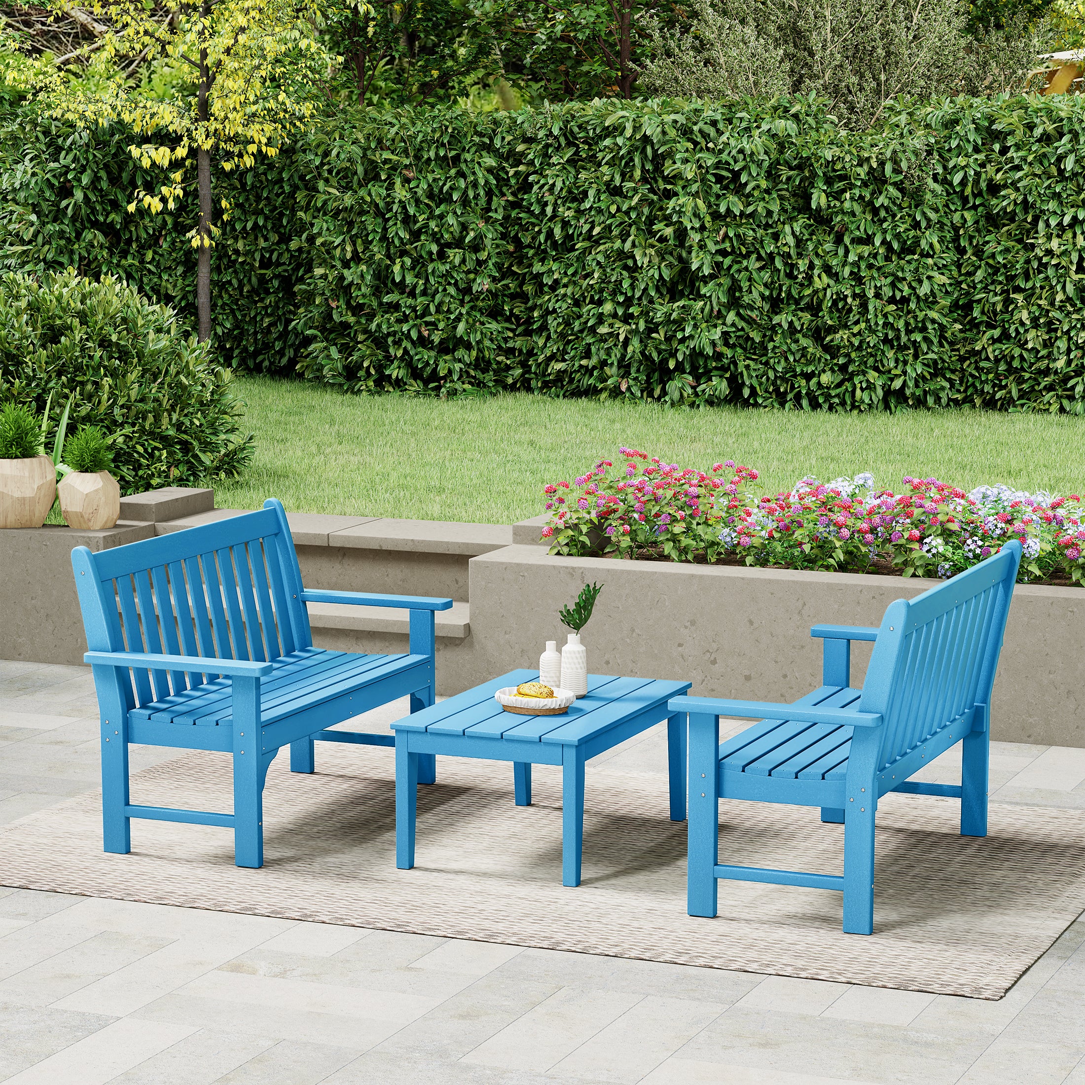 Malibu 3-Piece HDPE Outdoor Patio Furniture Couch and Coffee Table Set