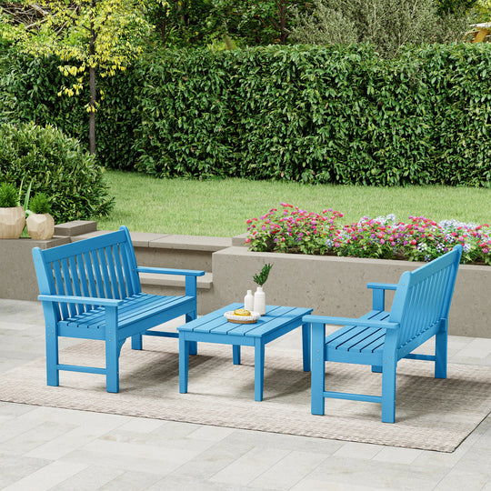 Malibu 3-Piece HDPE Outdoor Patio Furniture Couch and Coffee Table Set
