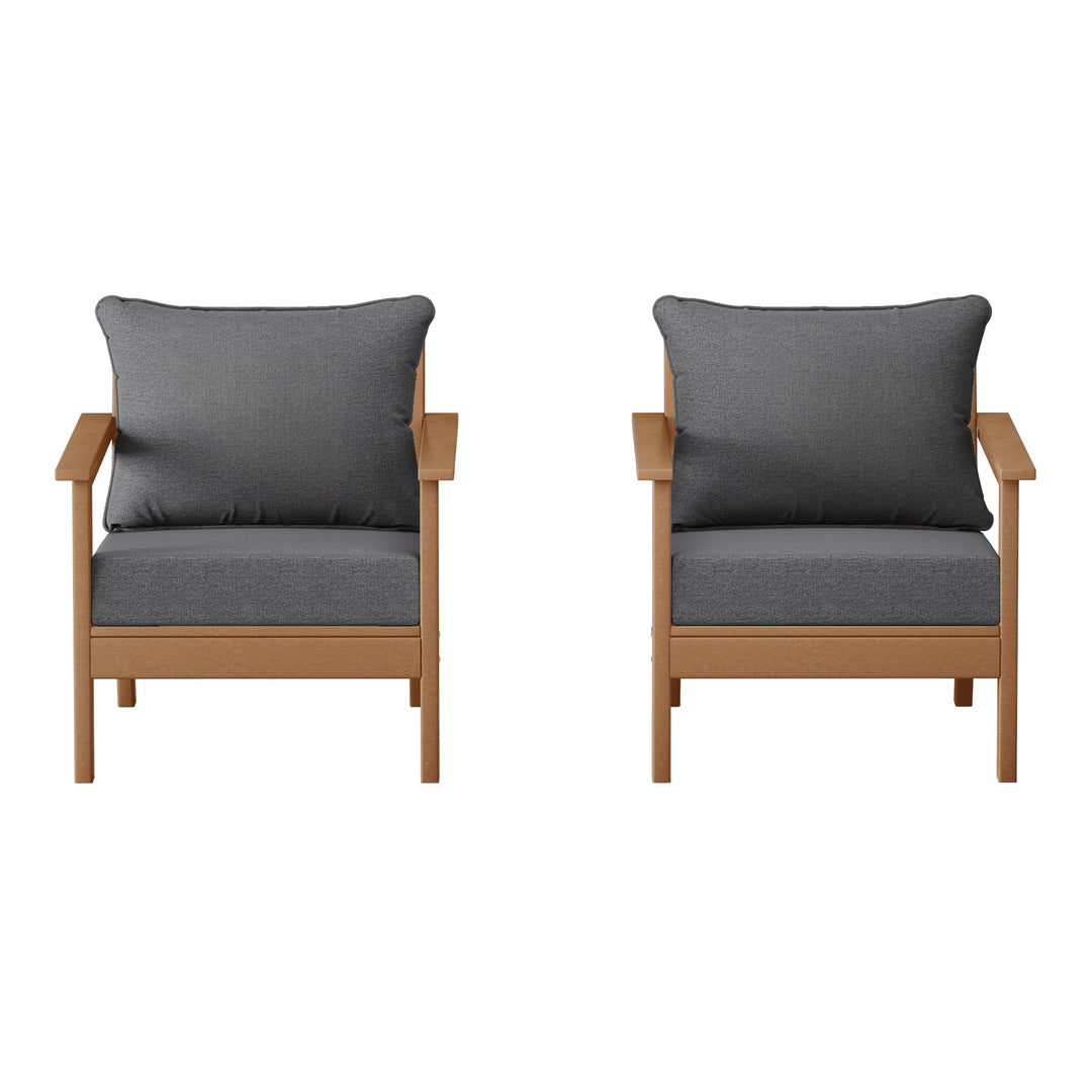 Avalon Outdoor Modern HDPE Patio Club Chairs with Deep Seat Cushions (Set of 2)