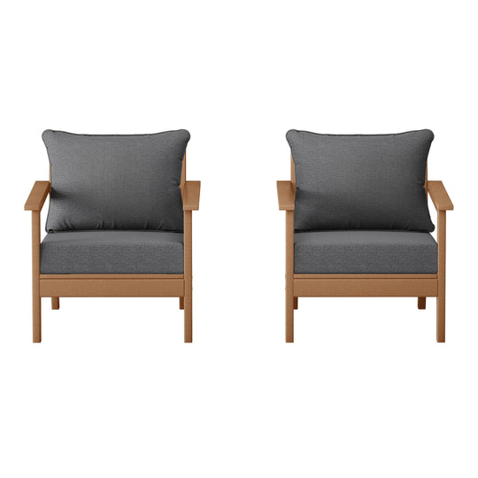 Avalon Outdoor Modern HDPE Patio Club Chairs with Deep Seat Cushions (Set of 2)