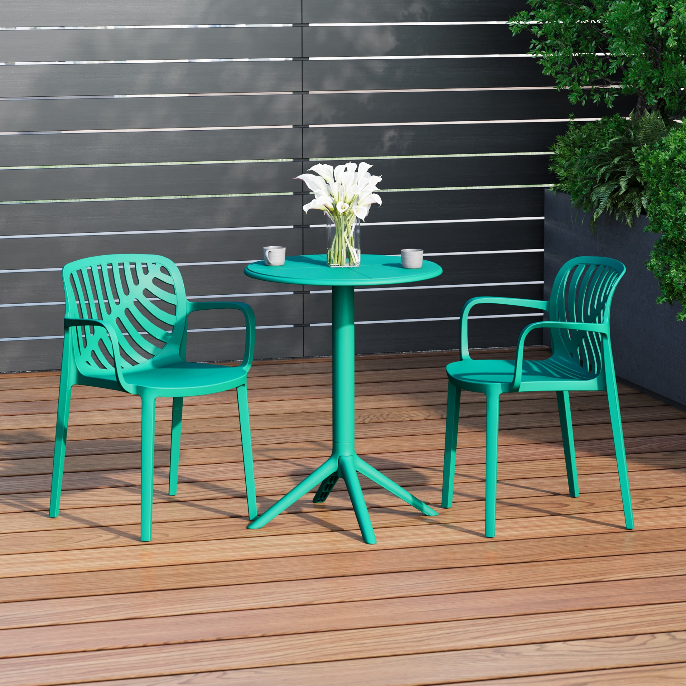 Playa 3-Piece Outdoor Resin Patio Bistro Table Set with Stackable Patio Dining Side Chairs For 2