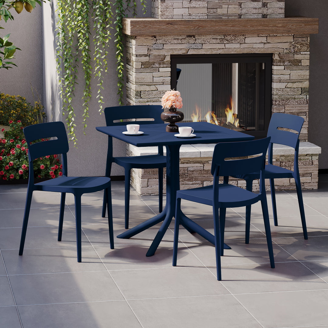 Playa Modern 5-Piece Resin Patio Dining Table Set with Stackable Patio Dining Chairs