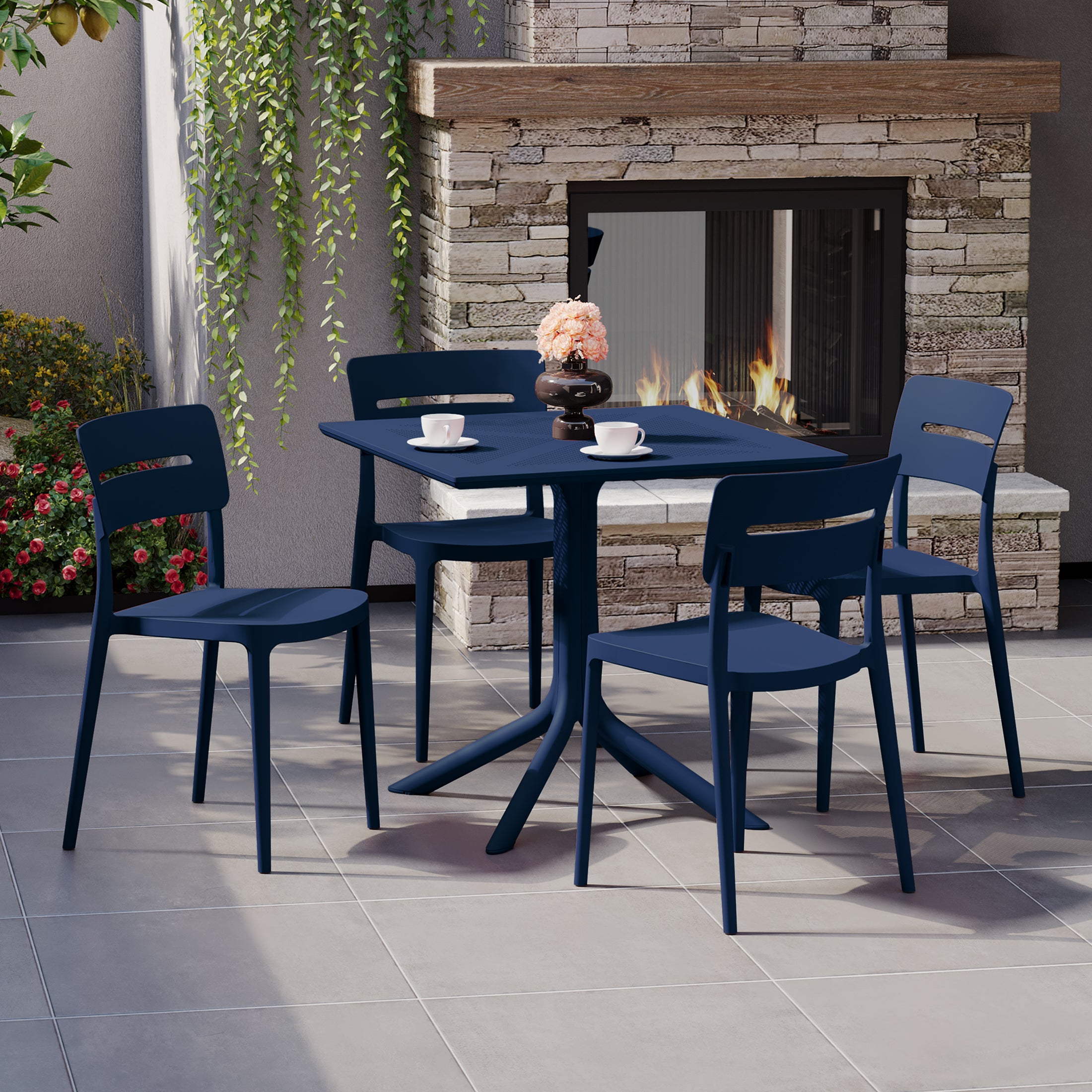 Playa Modern 5-Piece Resin Patio Dining Table Set with Stackable Patio Dining Chairs