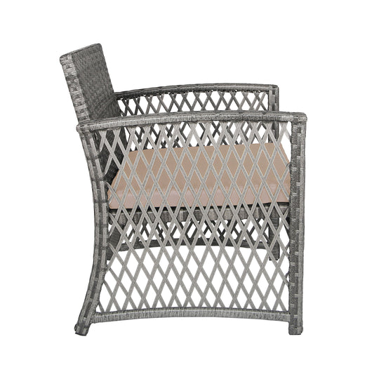 Melvi 3-Piece Outdoor Patio Wicker Conversation Set, Gray