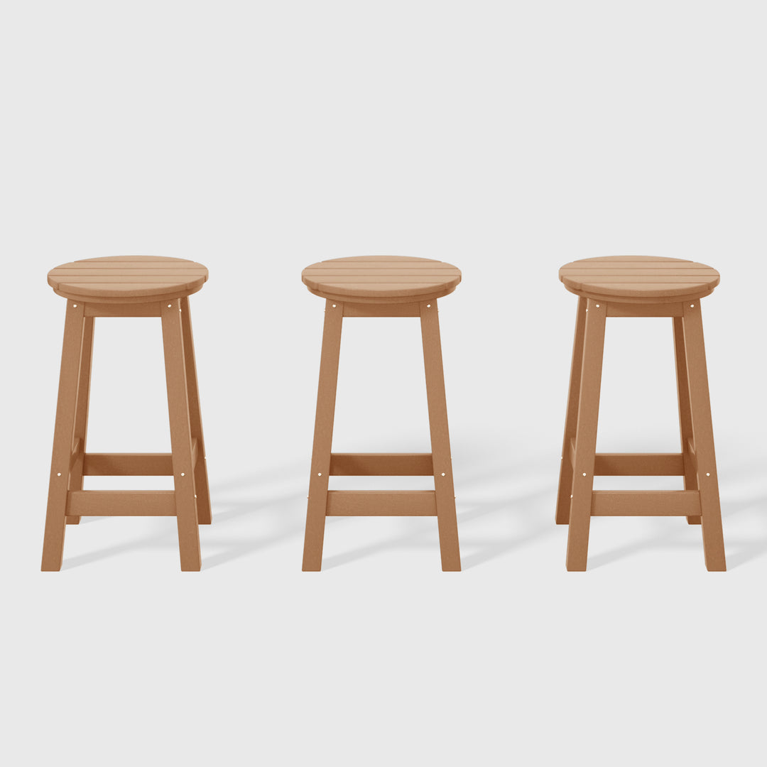 Malibu 24" HDPE Outdoor Patio Round Counter Height Bar Stool (Set of 3)