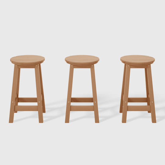 Malibu 24" HDPE Outdoor Patio Round Counter Height Bar Stool (Set of 3)