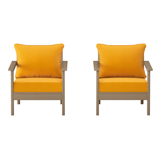 Avalon Outdoor Modern HDPE Patio Club Chairs with Deep Seat Cushions (Set of 2)