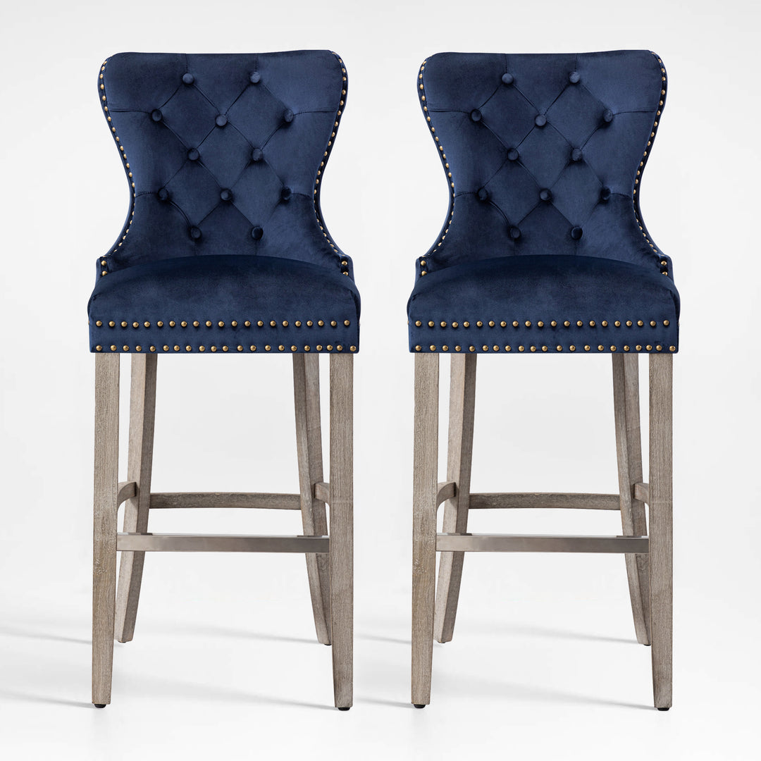 Wordford 29" Tufted Velvet Bar Stool (Set of 2), Antique Gray