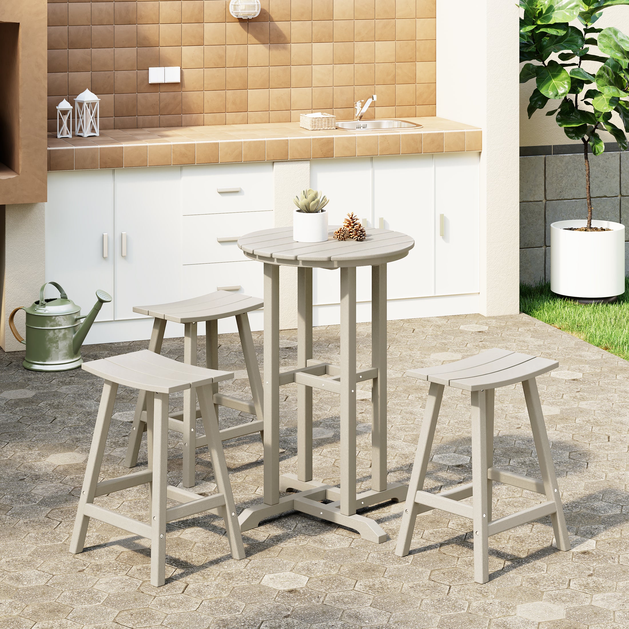 Malibu Outdoor Patio Counter Height Bar Stools Bistro Bar Table 4-Piece Set