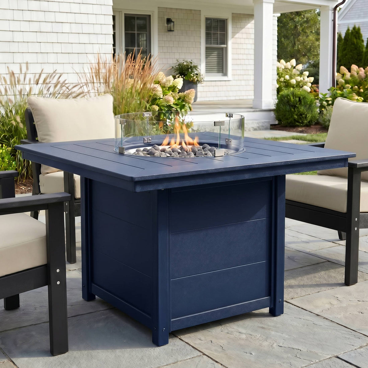 Helios Modern Outdoor Patio Propane 42" Square Fire Pit Table