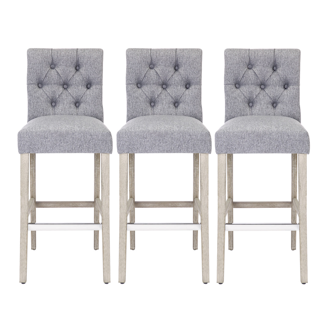 Hayes 29" Linen Fabric Tufted Bar Stool (Set of 3), Antique Gray