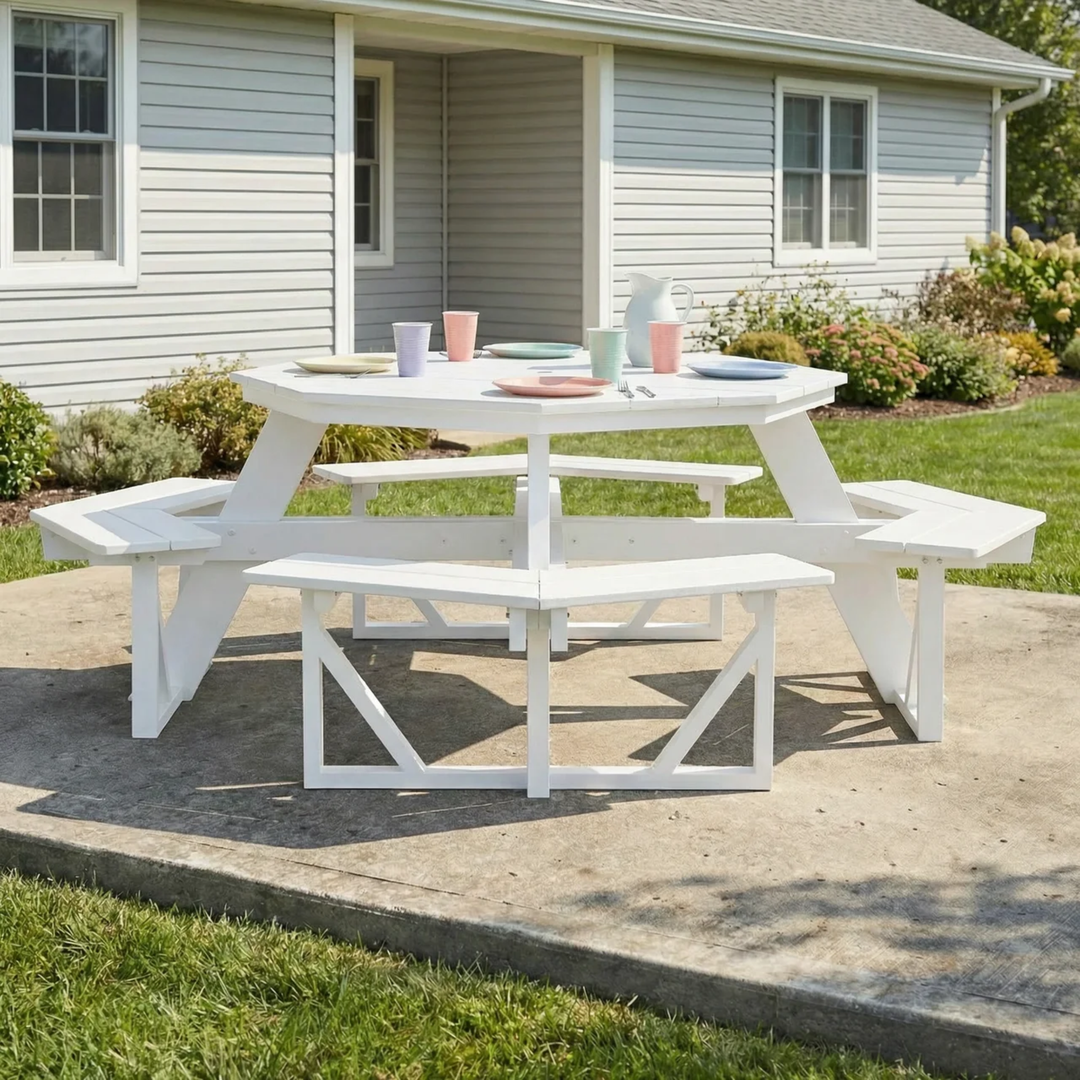 Outdoor 48" HDPE 8-Person Patio Octagon Picnic Table