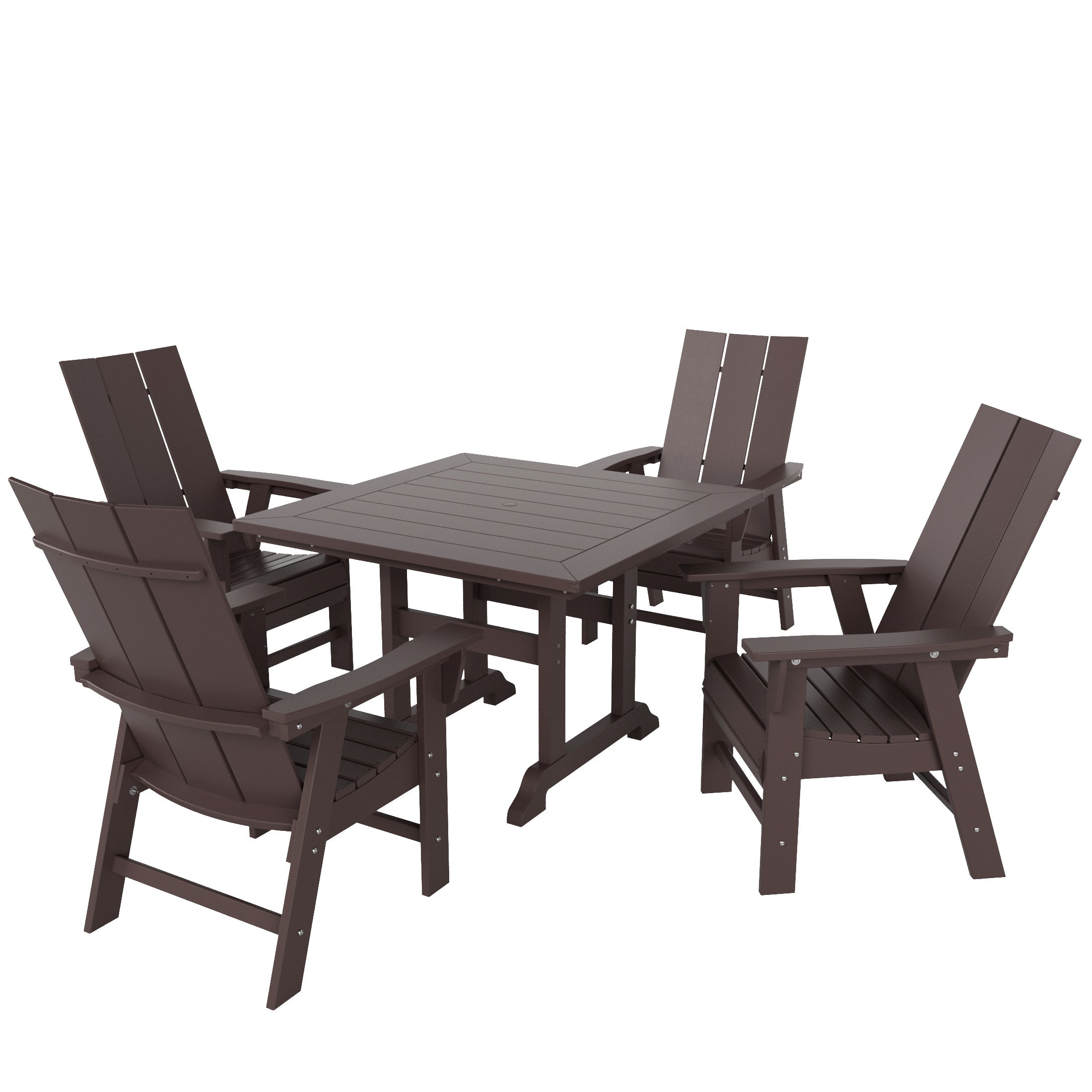 Ashore 5 Piece Outdoor Patio Dining Square Table and Modern Armchair Set
