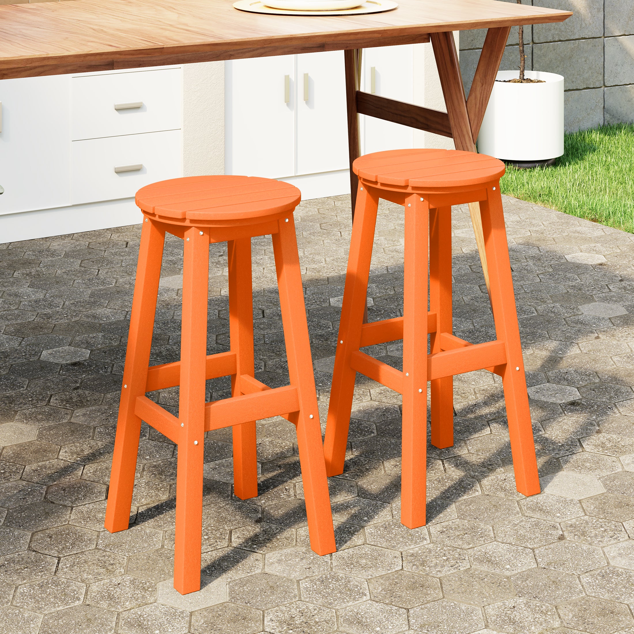 Malibu 29" HDPE Outdoor Patio Round Bar Stool Set of 2