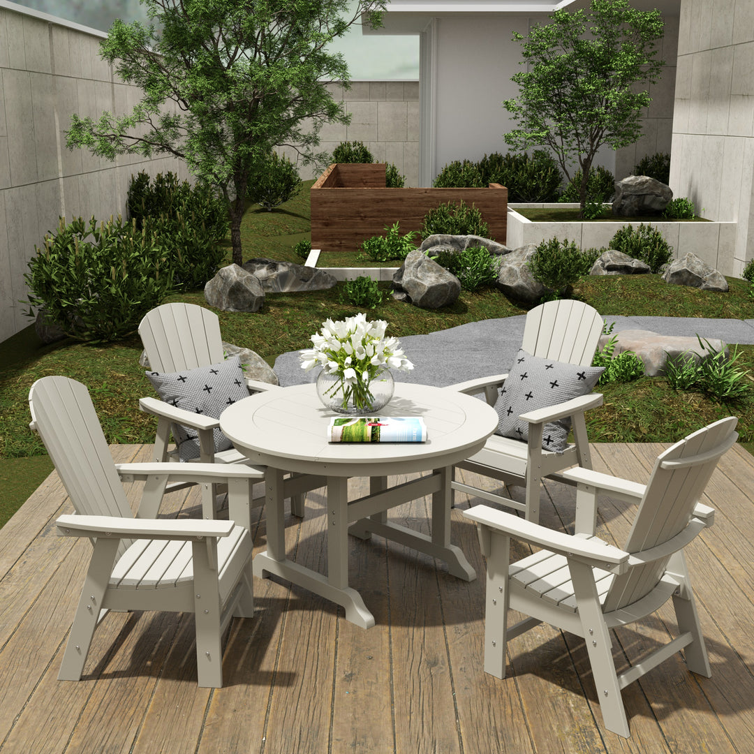 Dylan 5 Piece Outdoor Patio Round Dining Table and Shell Back Armchair Set