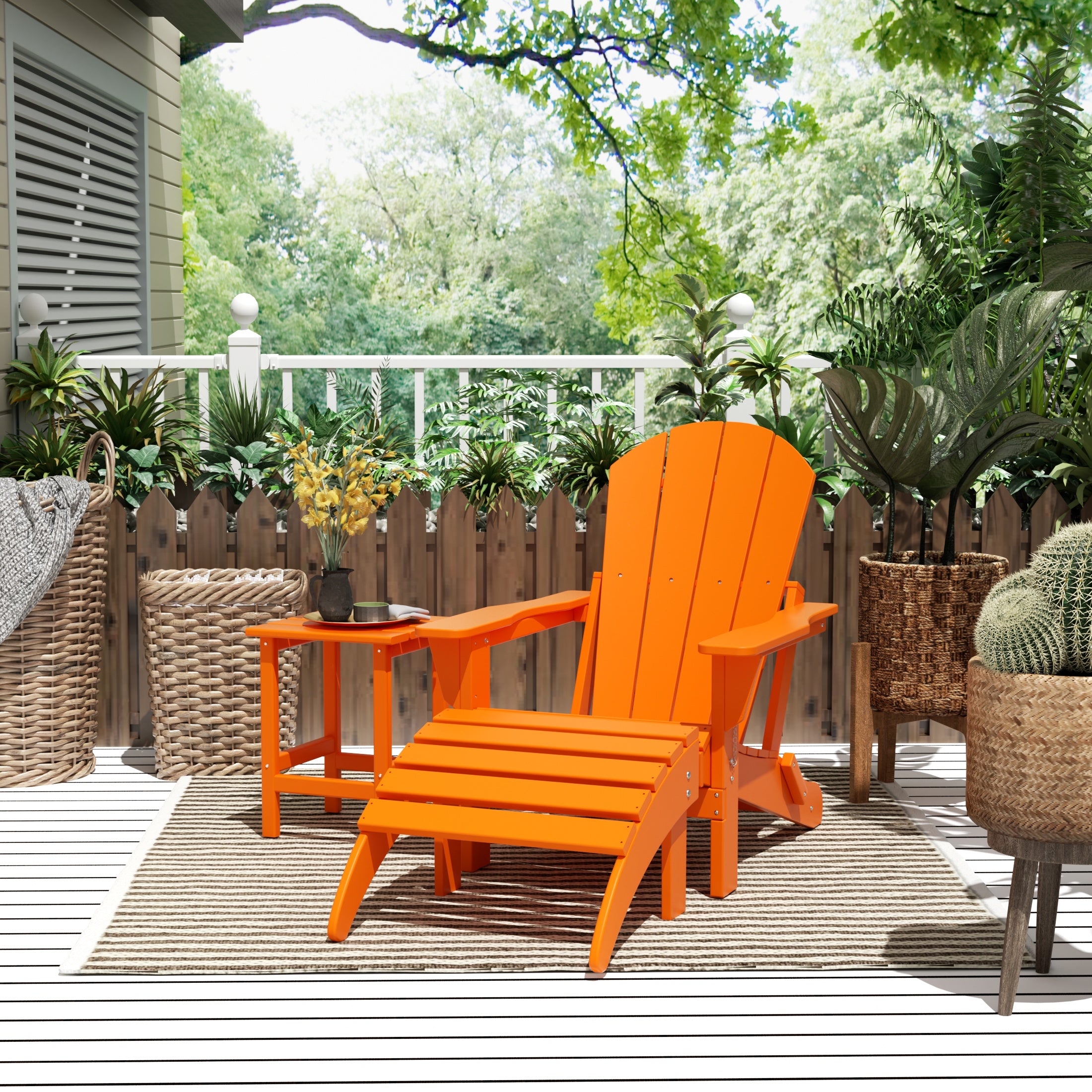 Malibu 3-Piece set classic Adirondack chair with ottoman and a small coffee table (1 seater)