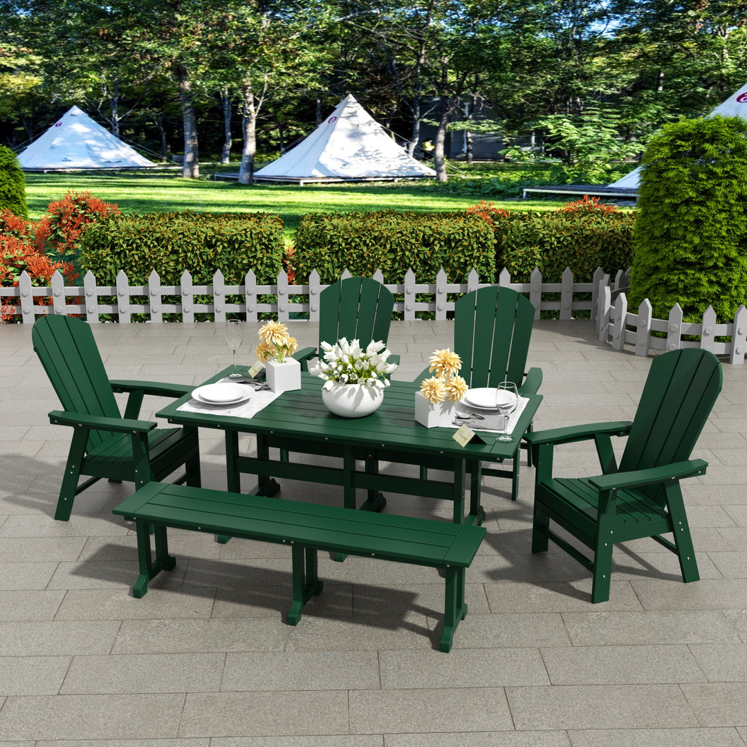 Malibu 6 Piece Outdoor Patio Dining Table and Armchair Dining Bench Set