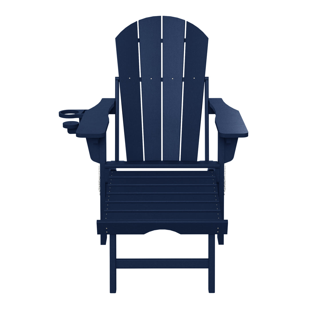 Malibu Folding Adjustable Adirondack Chair with Retractable Ottoman and Cup Holder