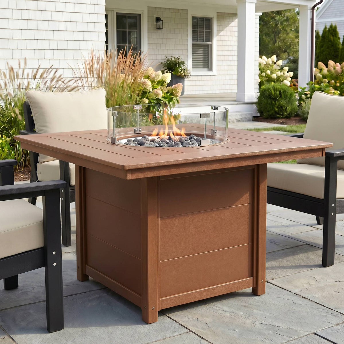 Helios Modern Outdoor Patio Propane 42" Square Fire Pit Table
