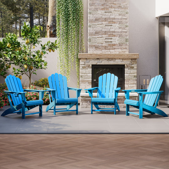 Highland Outdoor Patio HDPE Adirondack Chairs With Cup Holders (Set of 4)