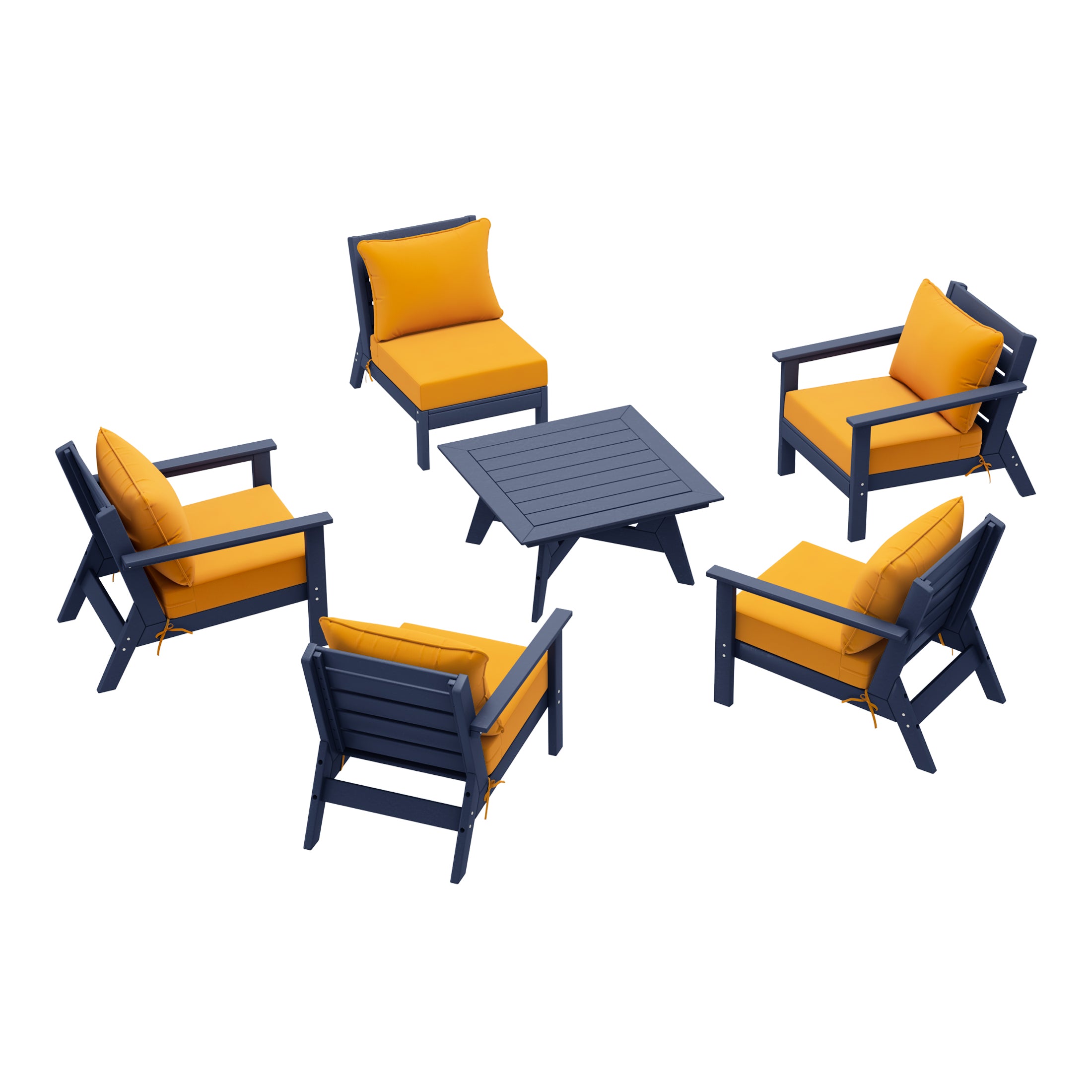 Avalon Outdoor 6-Piece Modular Sectional Patio Furniture Sofa Set in Navy Blue Frame