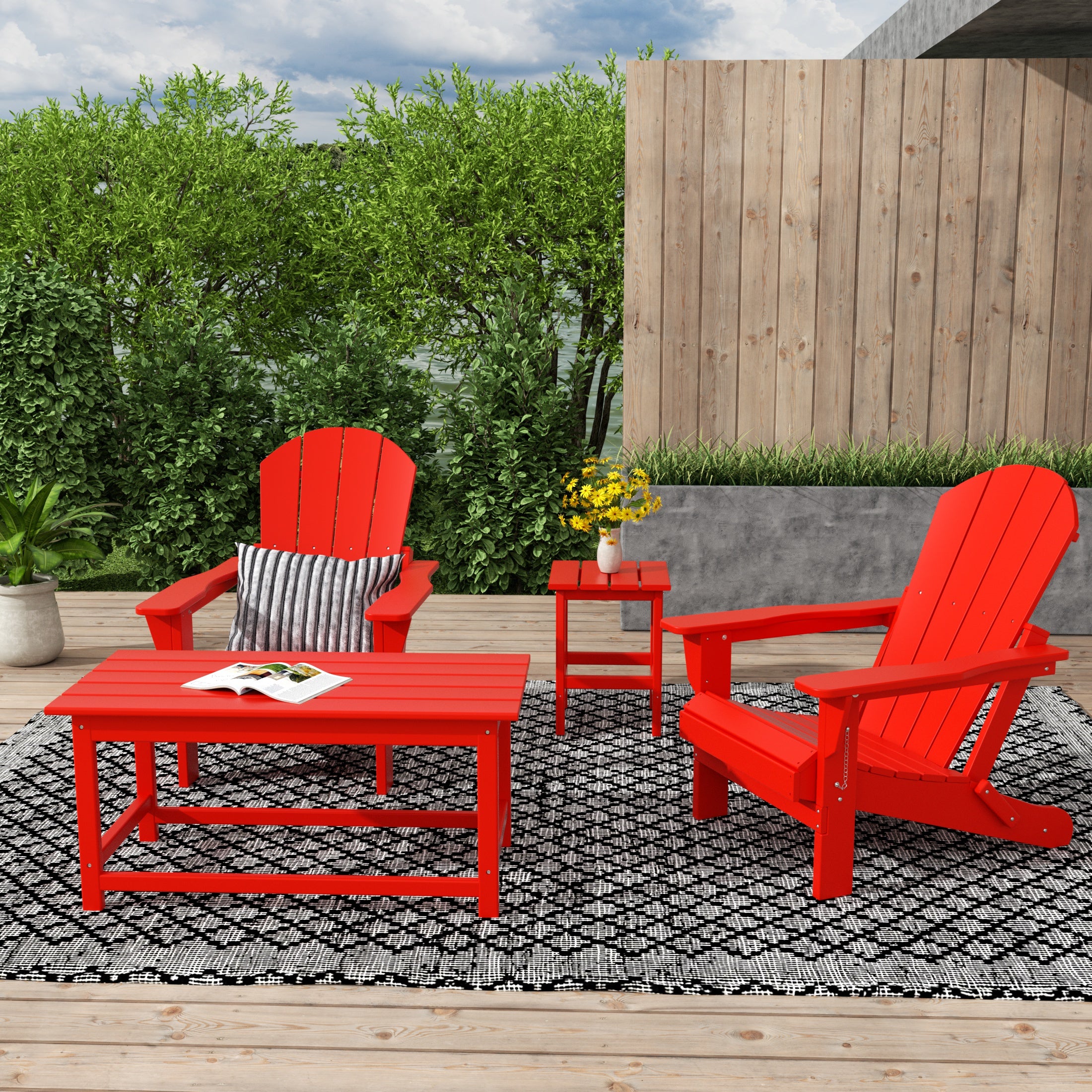 Malibu 4-Piece set Outdoor / Patio Poly Adirondack chairs with a Coffee and a side table ( 2 seater )