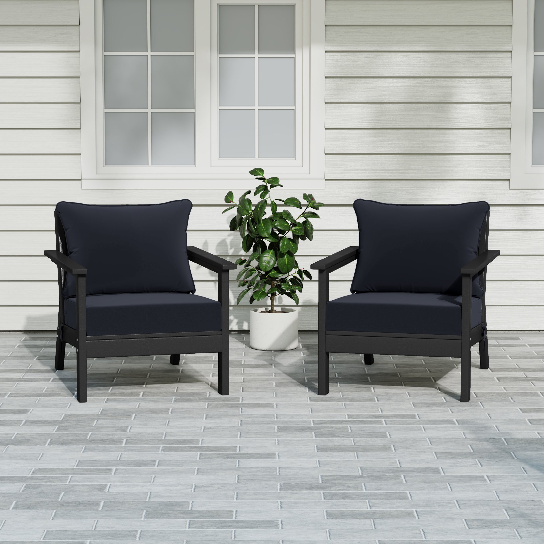 Avalon Outdoor Modern HDPE Patio Club Chairs with Deep Seat Cushions (Set of 2)