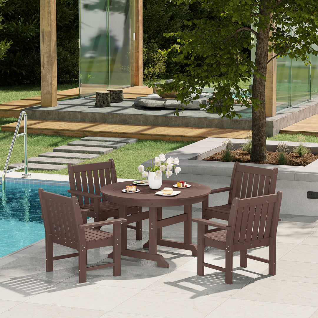 Malibu 5-Piece HDPE Outdoor Patio Chair and Round Table Dining Set