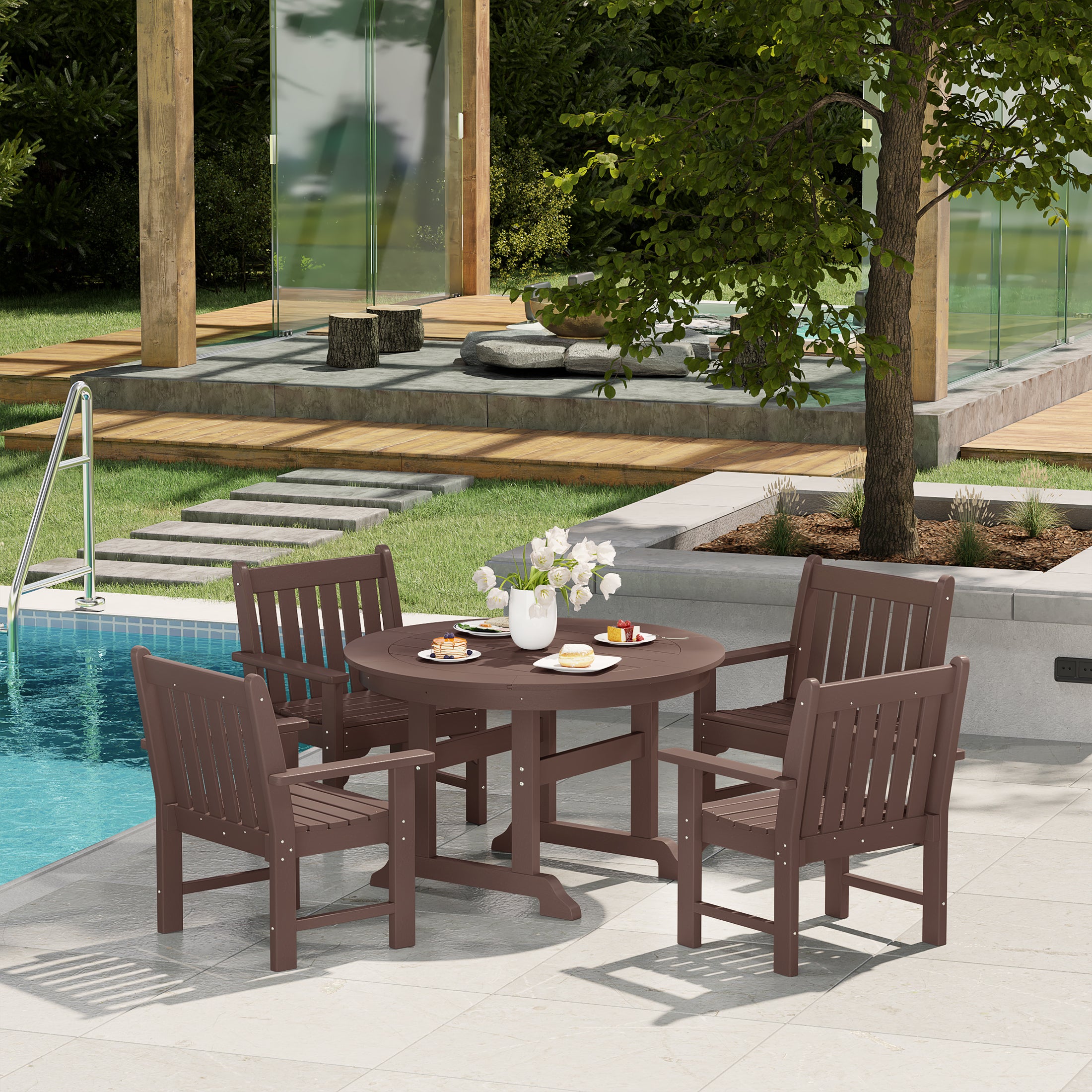 Malibu 5-Piece HDPE Outdoor Patio Chair and Round Table Dining Set
