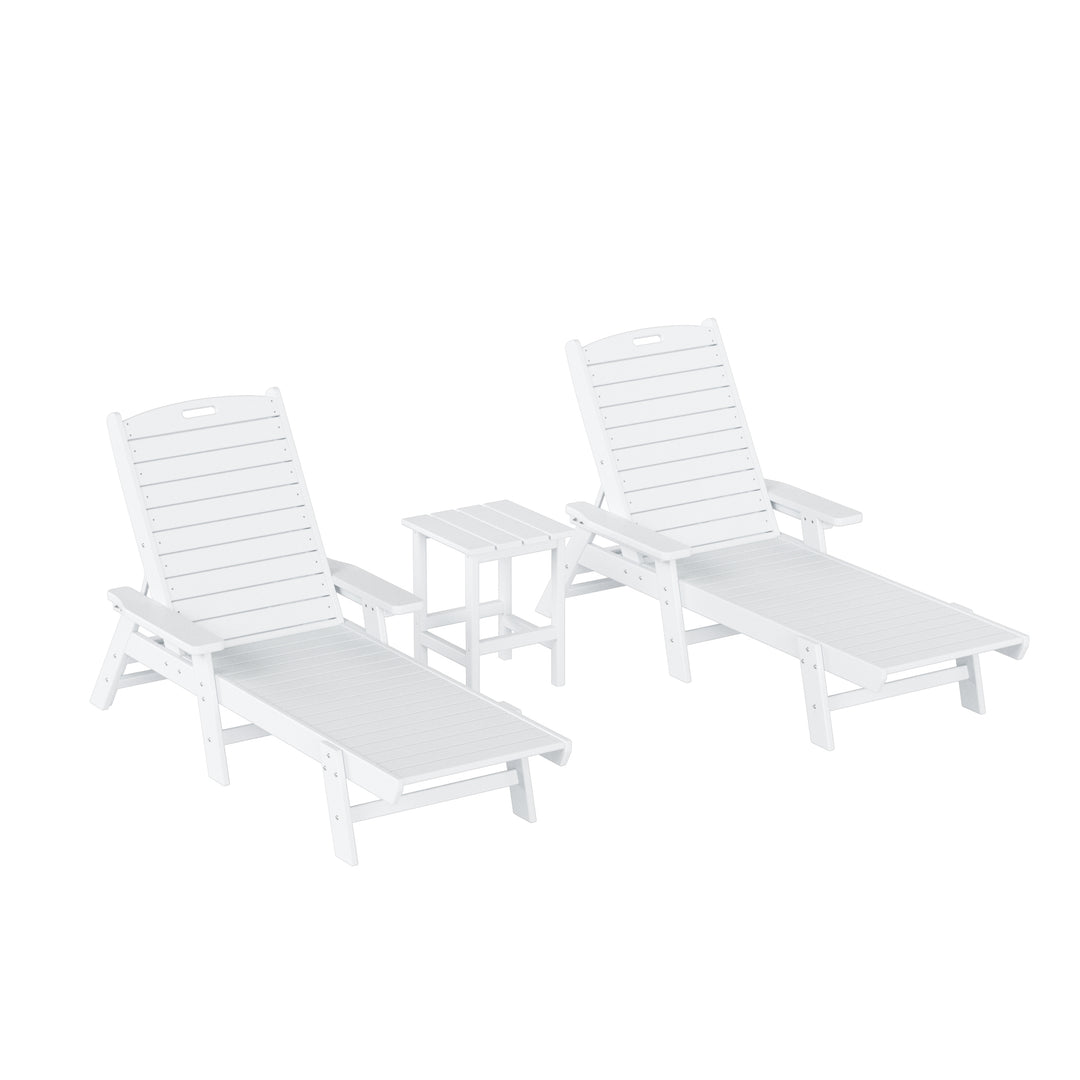 Malibu Poly Reclining Chaise Lounge Set With Table