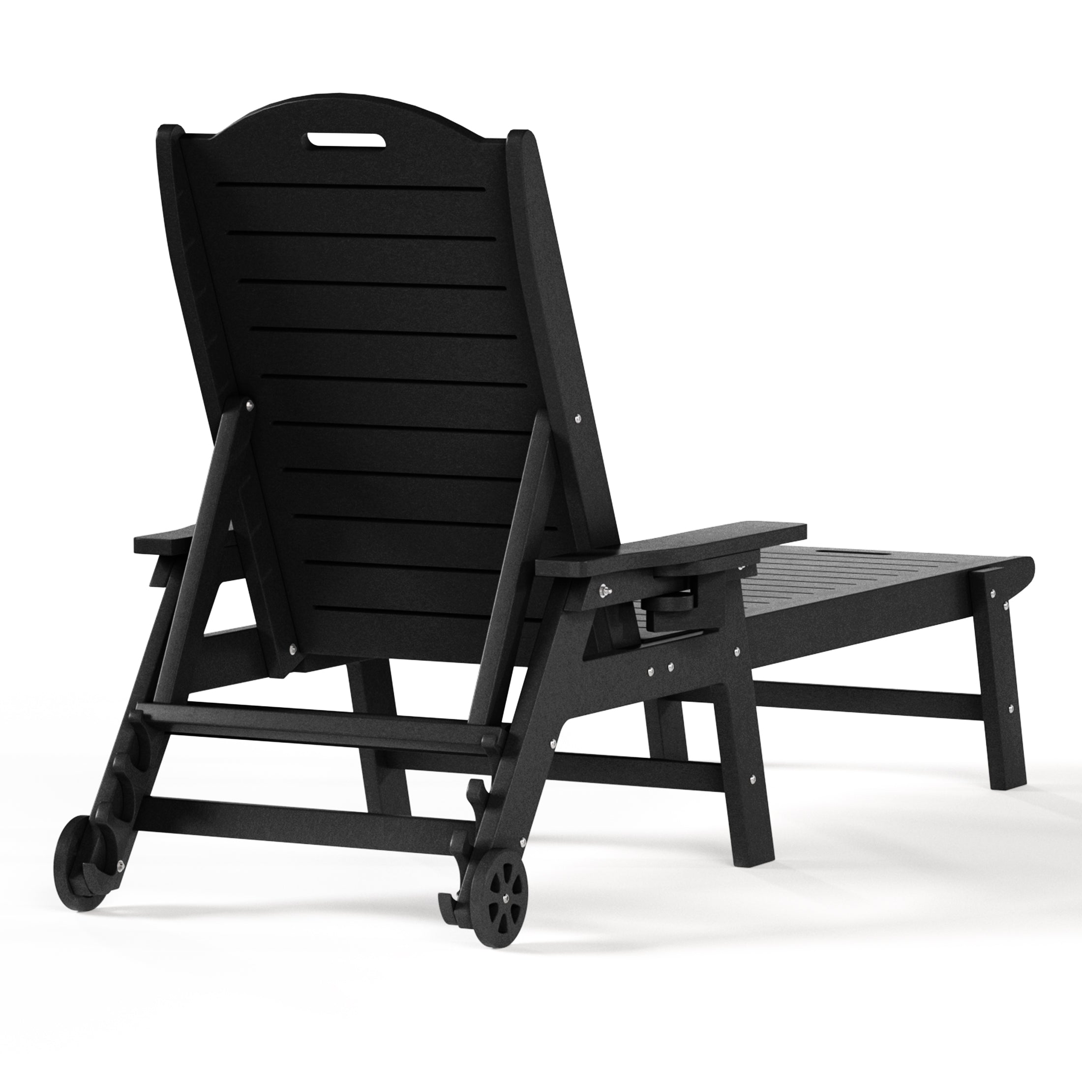 Aruba Outdoor HDPE Patio Chaise Lounge With Wheels & Cup Holder