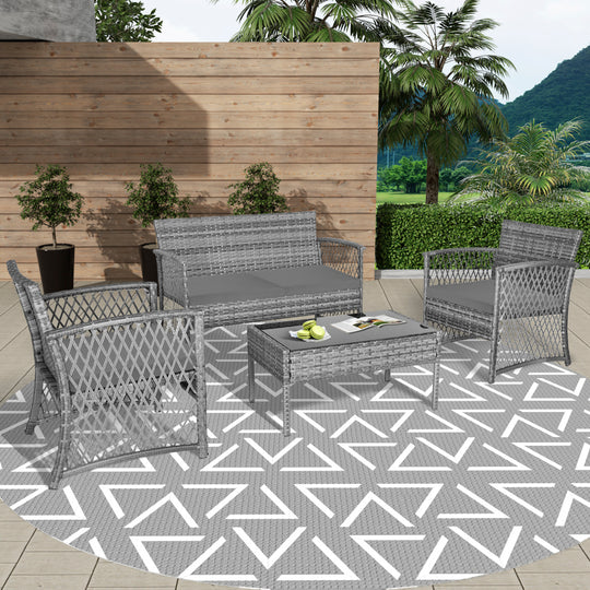 Melvi 4-Piece Outdoor Patio Wicker Conversation Set, Gray