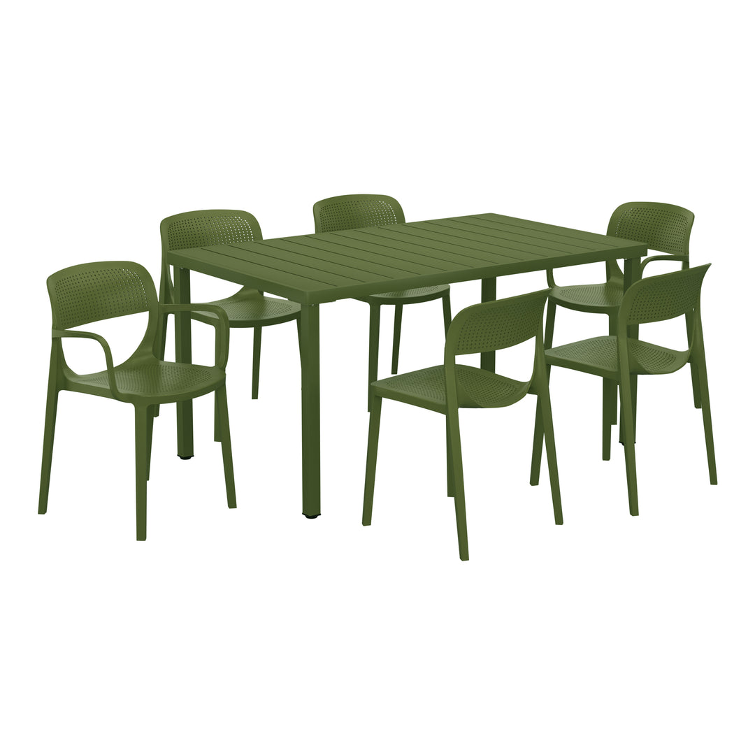 Playa 7-Piece Outdoor Rectangular Metal Patio Dining Table Set With Stackable Patio Dining Chairs