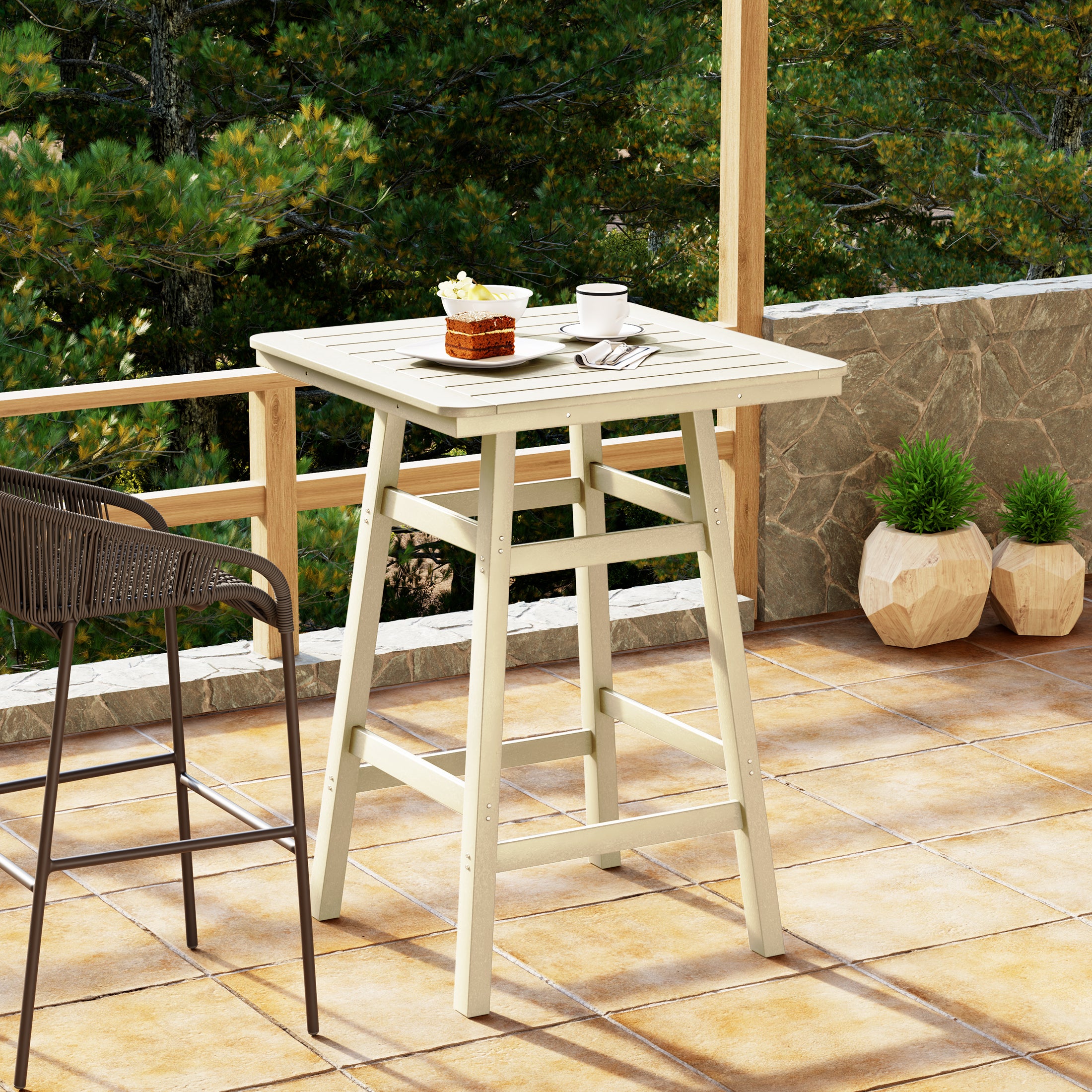 Malibu 30" Square Outdoor Patio Bistro Bar Table With Umbrella Hole