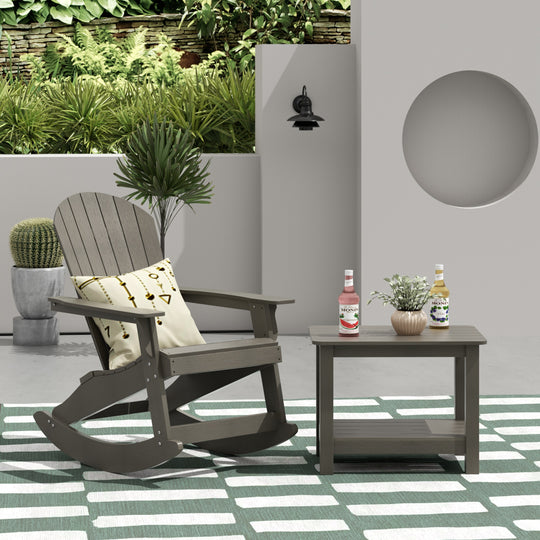 Tuscany HIPS 2-Piece Outdoor Rocking Adirondack Chair With Side Table Set