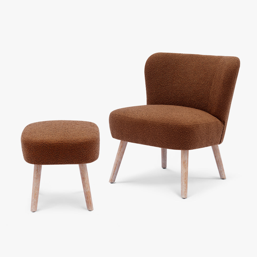 Genevieve Mid-Century Boucle Accent Chair with Ottoman Foot Stool Set