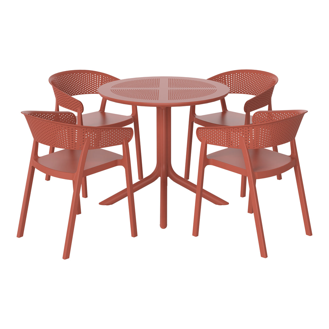 Playa 5-Piece Modern Patio Round Dining Table Set with Stackable Patio Dining Chairs