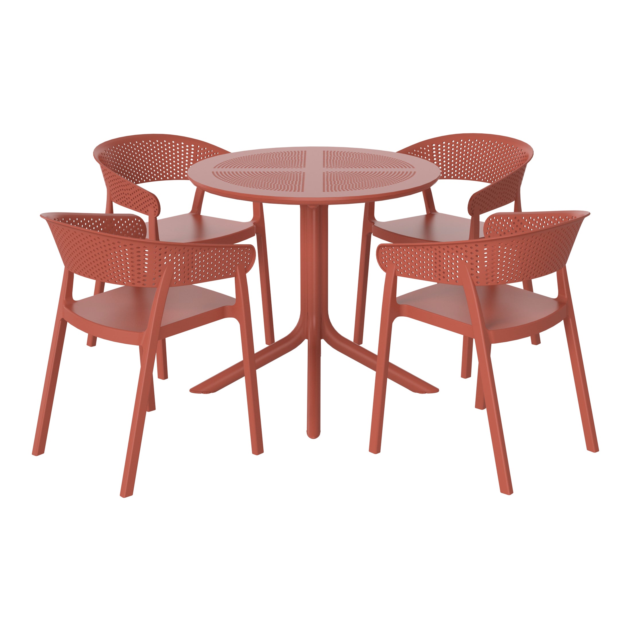 Playa 5-Piece Modern Patio Round Dining Table Set with Stackable Patio Dining Chairs