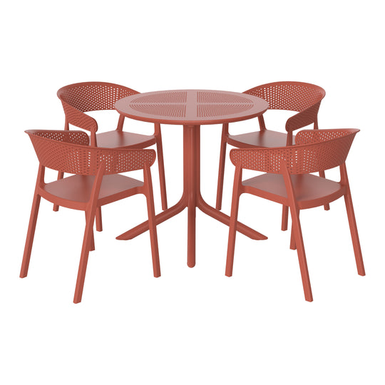 Playa 5-Piece Modern Patio Round Dining Table Set with Stackable Patio Dining Chairs