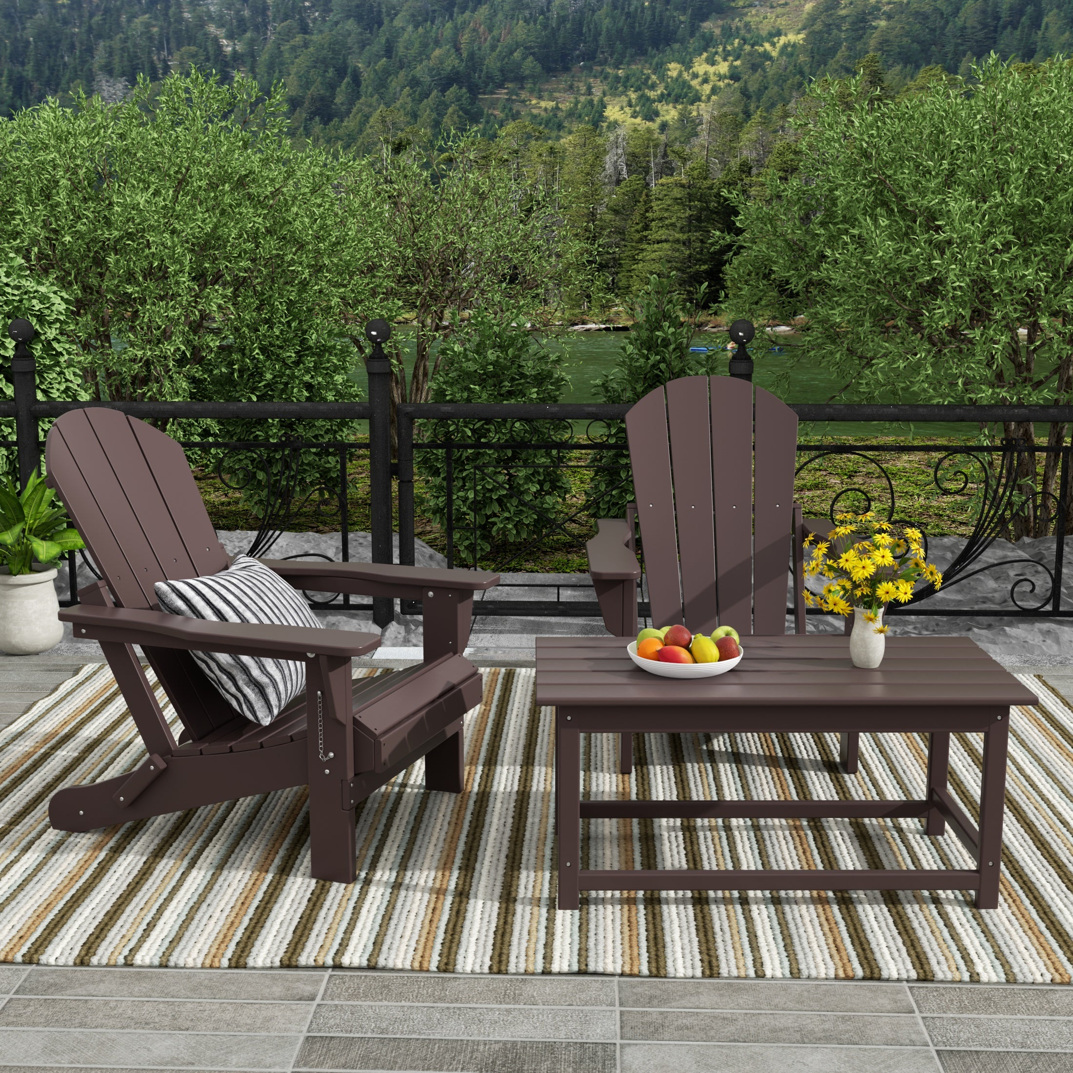 Malibu 3-Piece set Outdoor / Patio Poly Adirondack chair set with a Coffee table ( 2 seater )