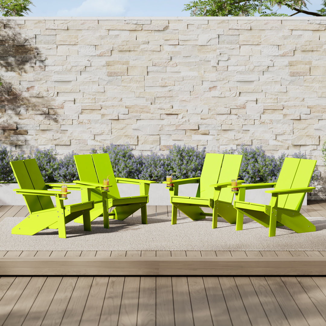 Riviera Outdoor HDPE Modern Adirondack Chair with Cup Holder (Set of 4)