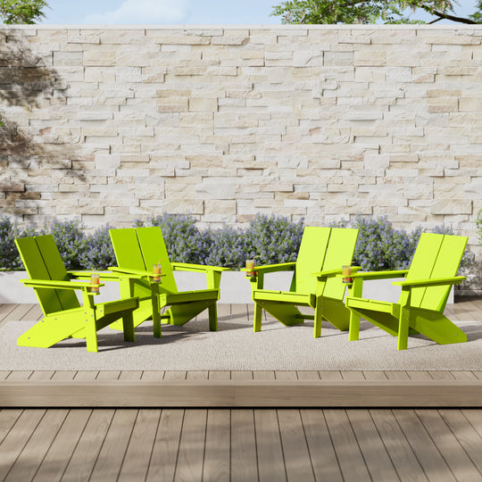 Riviera Outdoor HDPE Modern Adirondack Chair with Cup Holder (Set of 4)