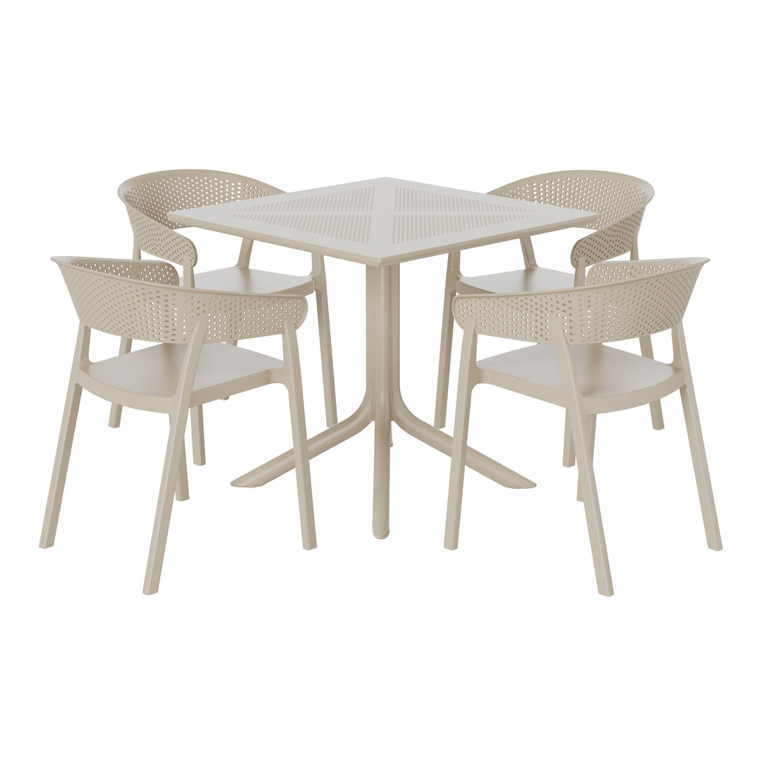 Playa 5-Piece Modern Patio Square Dining Table Set with Stackable Patio Dining Chairs