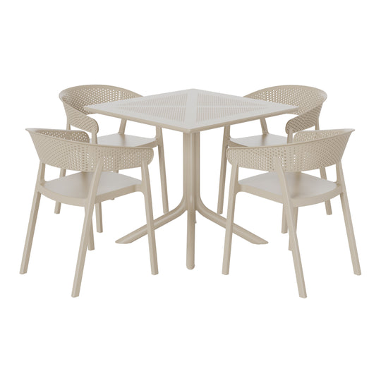 Playa 5-Piece Modern Patio Square Dining Table Set with Stackable Patio Dining Chairs