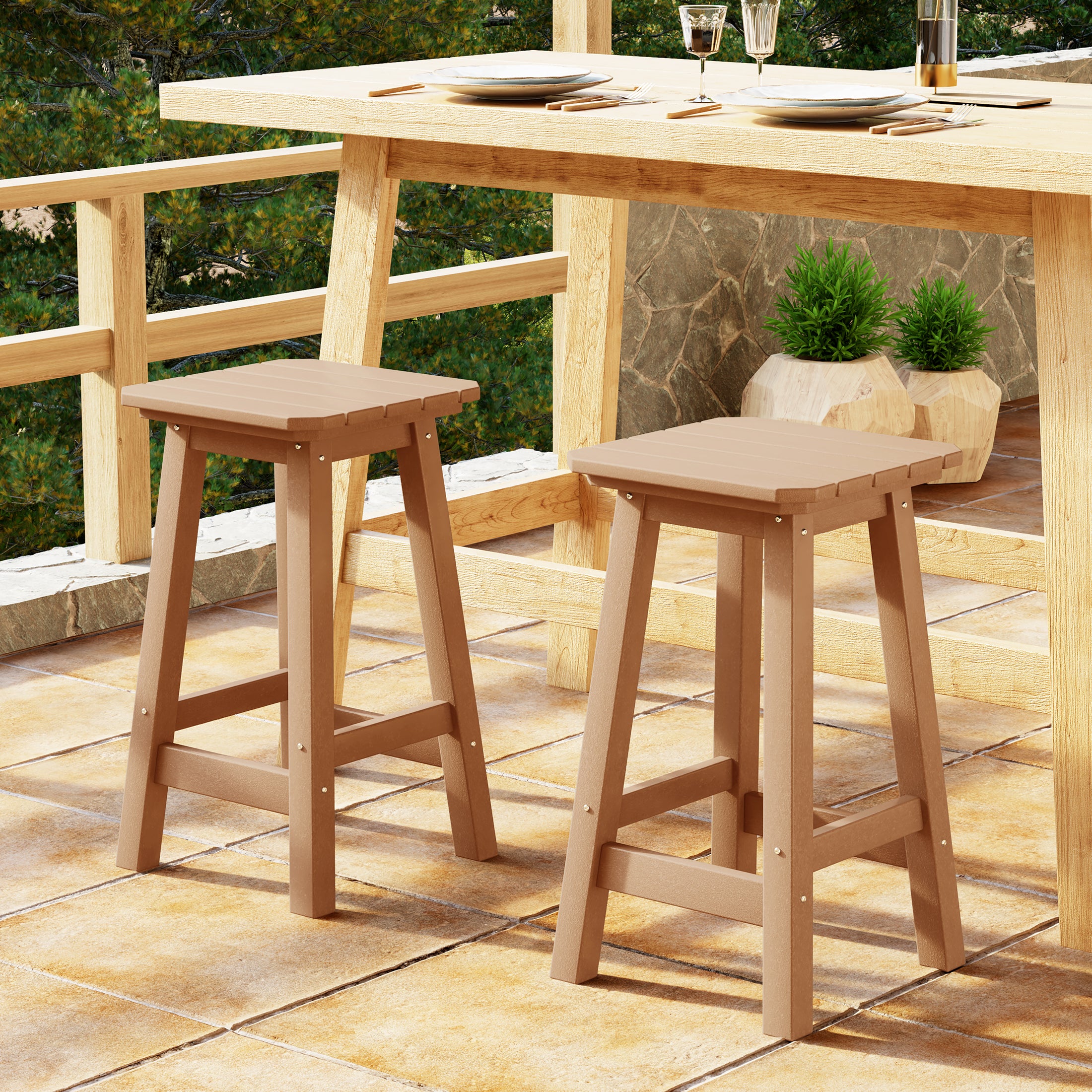 Malibu 24" HDPE Outdoor Patio Counter High Backless Square Bar Stools Set of 2