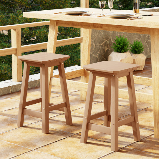 Malibu 24" HDPE Outdoor Patio Square Counter Height Bar Stool (Set of 2)